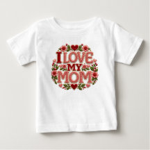 お母さんが大好き フラワーハート ベビー 白Tシャツ
