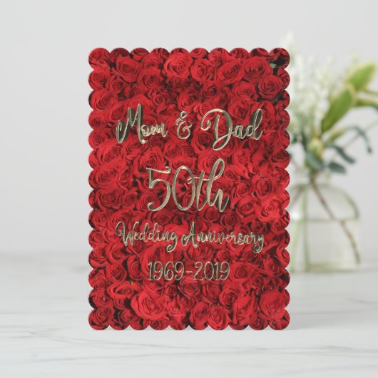 お母さんとお父さんの50周年結婚記念日 赤いバラ 招待状 (スタンド正面)