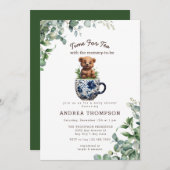 お母さんとお茶 |ベビーサファリ動物の赤ちゃんシャワー 招待状 (正面/裏面)