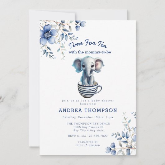 お母さんとお茶 |ベビーサファリ動物の赤ちゃんシャワー 招待状 (正面)