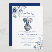 お母さんとお茶 |ベビーサファリ動物の赤ちゃんシャワー 招待状 (正面/裏面)