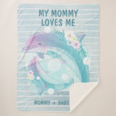 お母さんとベビーイルカと花お母さんが大好き シェルパブランケット (正面)