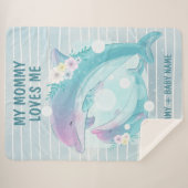 お母さんとベビーイルカと花お母さんが大好き シェルパブランケット (正面(横))