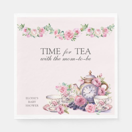 お母さんと一緒にお茶になる時間ヴィンテージティーポットフローラ スタンダードランチョンナプキン (正面)