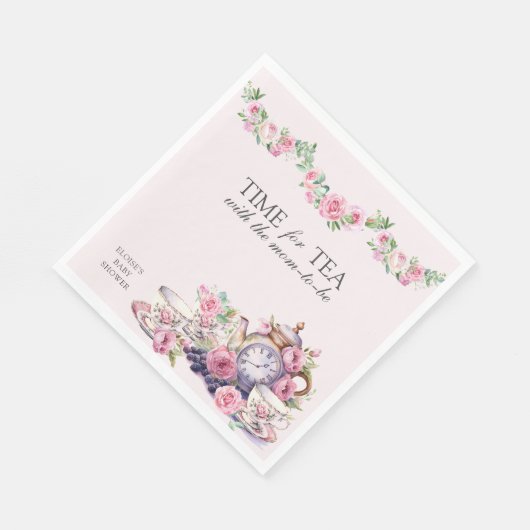 お母さんと一緒にお茶になる時間ヴィンテージティーポットフローラ スタンダードランチョンナプキン (角)