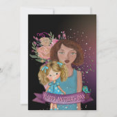 お母さんと娘のイラストレーションと花 シーズンカード (正面)