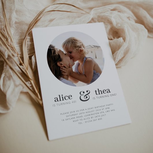 お母さんと子供 – 写真の共同誕生日 招待状