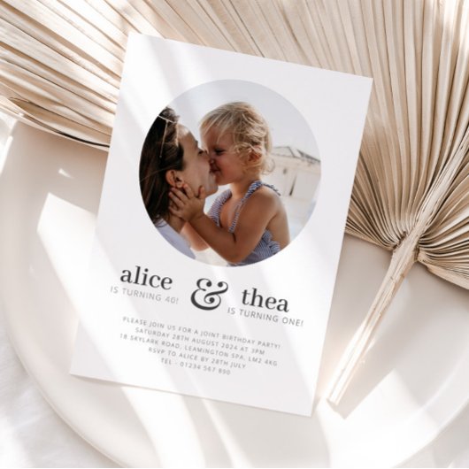 お母さんと子供 – 写真の共同誕生日 招待状