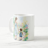 お母さんと息子のウォーターカラーアート コーヒーマグカップ (正面左)