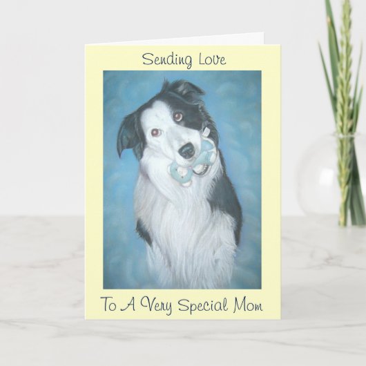 お母さんに縁どとってもかわいいコリー犬 サンキューカード (正面)