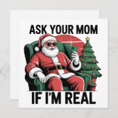 お母さんに聞いて 面白いサンタ 皮肉なレトロクリスマス シーズンカード (正面/裏面)