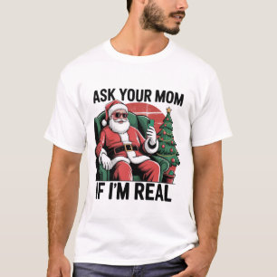 お母さんに聞いて Funny Santa ふざけたレトロなクリスマス Tシャツ