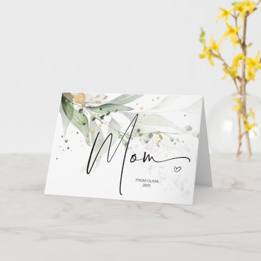 お母さんに金ゴールドを贈る緑の贈り物 – お母さんへの挨拶 カード (黄色い花)