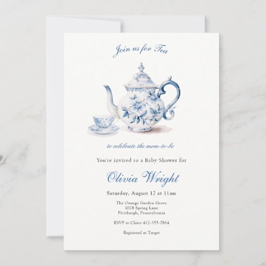 お母さんのために赤ちゃんシャワーお茶パーティー 招待状 (正面)