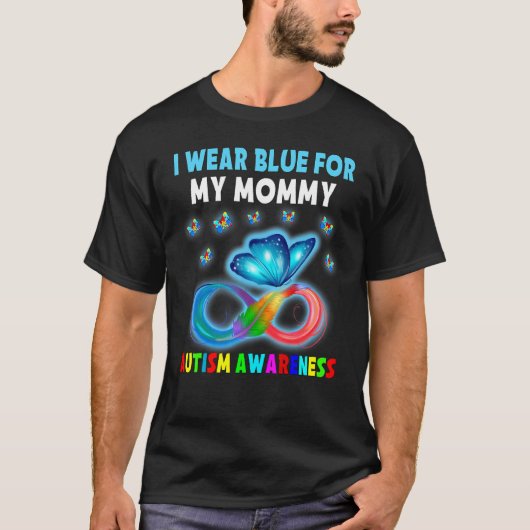 お母さんのために青い蝶を身に着ける 自閉症啓発 Tシャツ (正面)