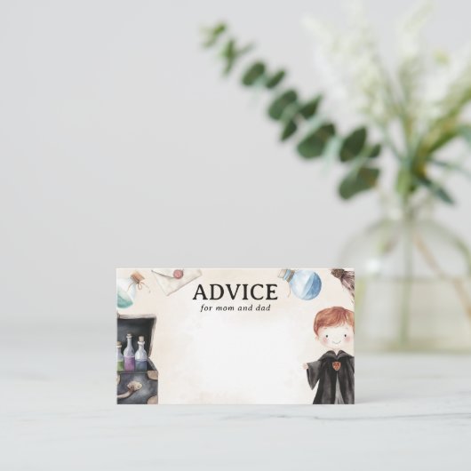 お母さんのためのウィザードアドバイスとパパベビーシャワー エンクロージャーカード (スタンド正面)