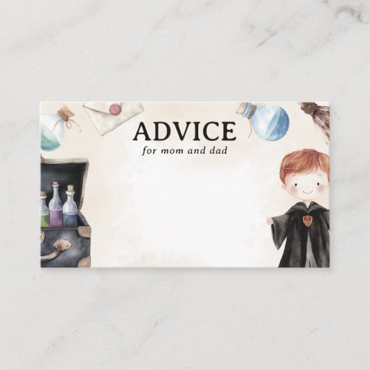 お母さんのためのウィザードアドバイスとパパベビーシャワー エンクロージャーカード (正面)