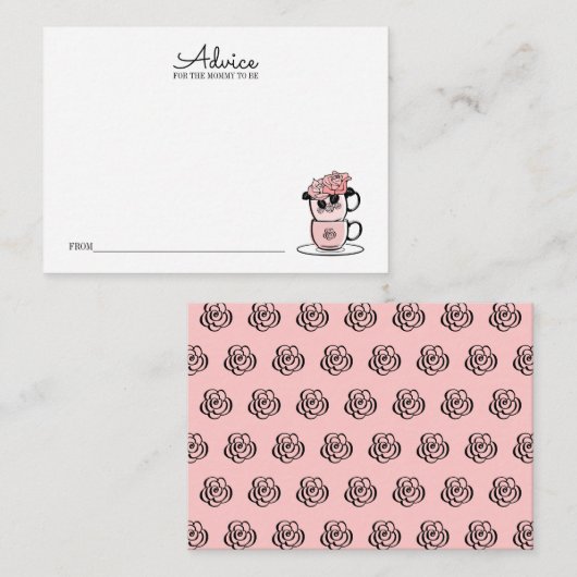 お母さんのためのティーカップ&フラワーベビーシャワーアドバイスカード エンクロージャーカード (正面/裏面)