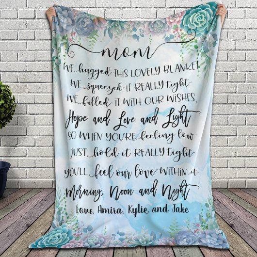 お母さんのための多肉青水色スプラッシュギフト フリースブランケット