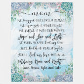 お母さんのための多肉青水色スプラッシュギフト フリースブランケット (正面)