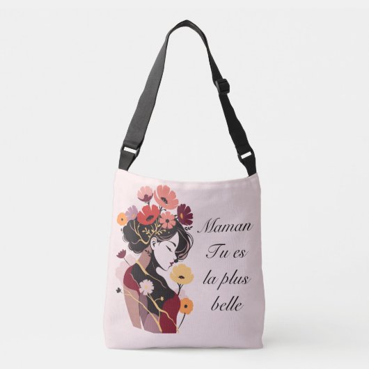 お母さんのための女性シルエットフランスの花 クロスボディバッグ (正面)