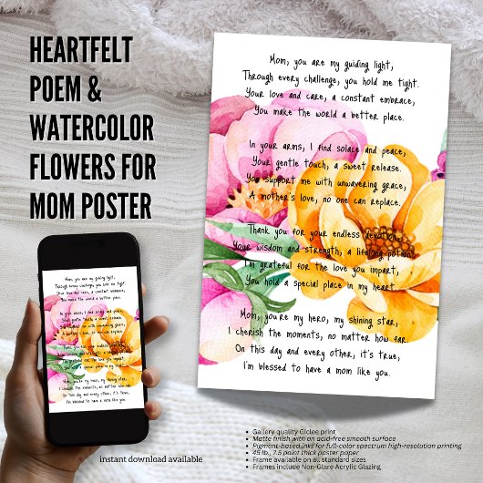 お母さんのための心のこもった詩と水の色の花 ポスター