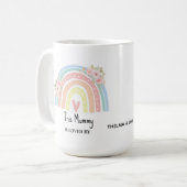 お母さんのための虹と花柄の名入れマグ コーヒーマグカップ (正面左)