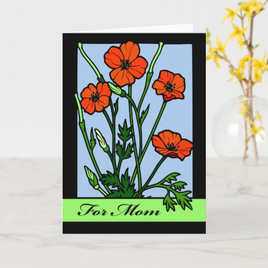 お母さんのため、ハッピーバースデーのための赤いケシ カード (黄色い花)