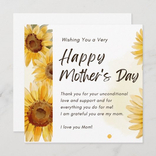 お母さんのひまわりグリーティングカードと幸せな日 (正面/裏面)
