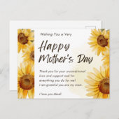 お母さんのひまわりグリーティングカードと幸せな日 ポストカード (正面/裏面)