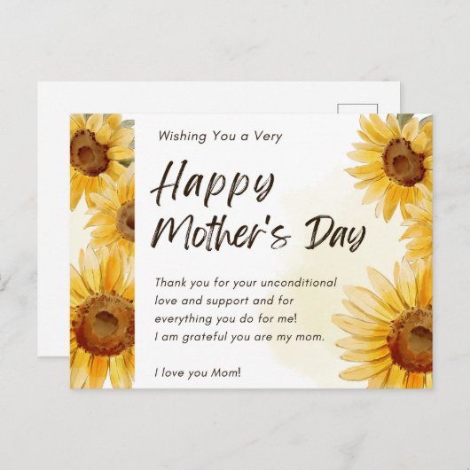 お母さんのひまわりグリーティングカードと幸せな日 ポストカード (正面/裏面)