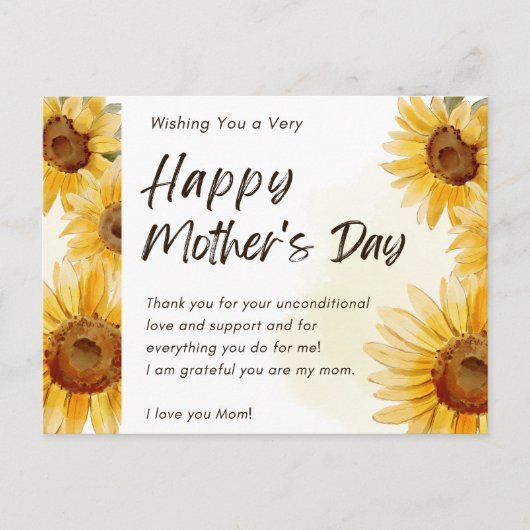 お母さんのひまわりグリーティングカードと幸せな日 ポストカード (正面)
