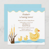 お母さんのアヒル及びベビーのアヒルの双生児のベビーシャワー 招待状 (正面/裏面)