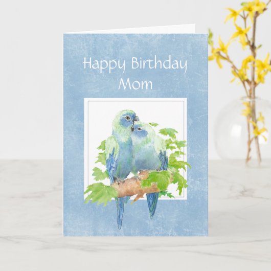 お母さんのオウムのカップルの鳥のためのおもしろいな誕生日 カード (黄色い花)