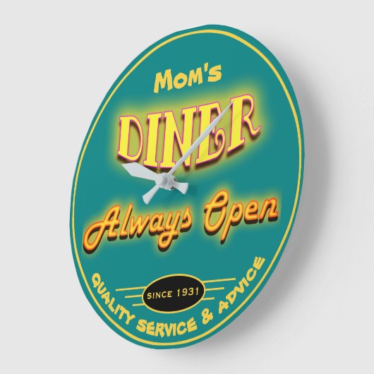 お母さんのダイナーか一流のネオン一見のティール(緑がかった色) - ラージ壁時計 (傾斜)