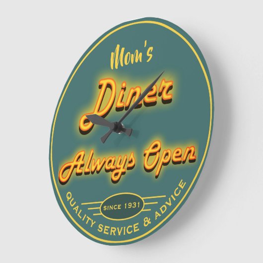 お母さんのダイナーか一流の黄色及びティール(緑がかった色)のネオン一見- ラージ壁時計 (傾斜)