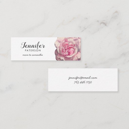お母さんのテレホンカードのピンクのバラの花の水彩画 スキニー名刺 (正面/裏面)