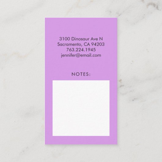 お母さんのテレホンカードピンクの恐竜のプリンセス 名刺 (裏面)