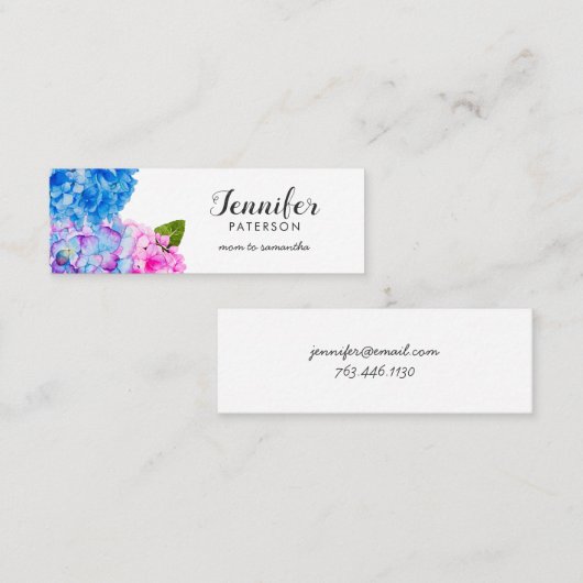 お母さんのテレホンカード|の水彩画の花柄のアジサイ スキニー名刺 (正面/裏面)
