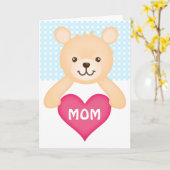 お母さんのハートのかわいいテディー・ベア(青い) カード (黄色い花)