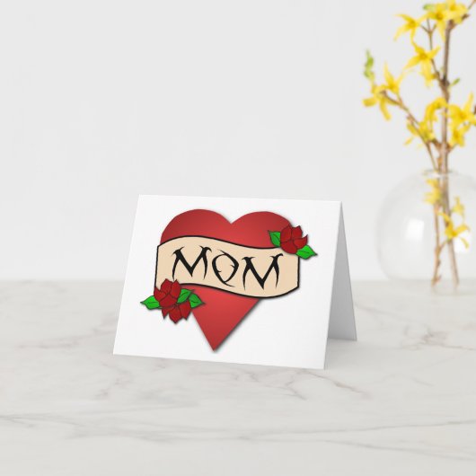 お母さんのハートの入れ墨の母の日カード カード (黄色い花)