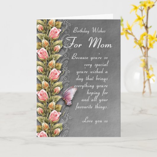 お母さんのバースデー・カード-バラおよびbのバースデー・カード カード (黄色い花)