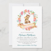 お母さんのベビーくまの水彩画の花のリースのベビーシャワー 招待状 (正面)