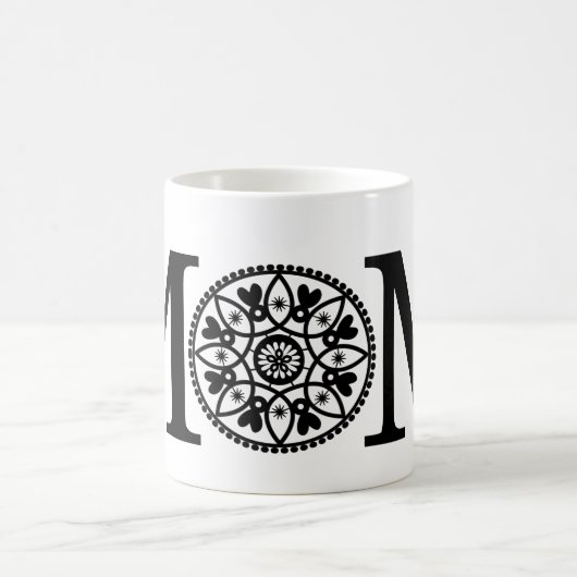お母さんのマグ-黒及び白 コーヒーマグカップ (中央)