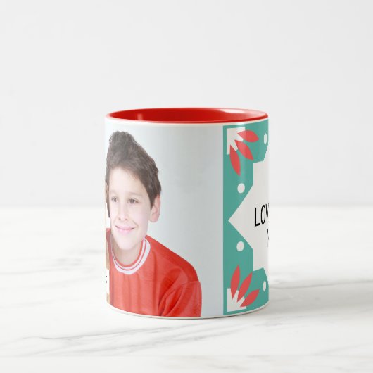 お母さんの写真のパーソナライズコーヒーマグが大好き ツートーンマグカップ (中央)