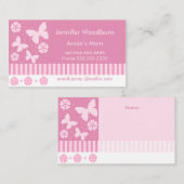 お母さんの名刺-ピンクの蝶花 コーリングカード (正面/裏面)