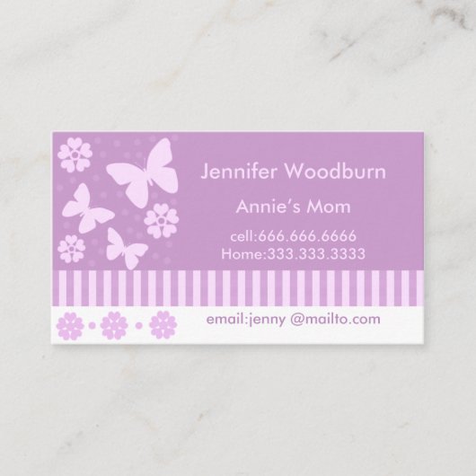 お母さんの名刺-ラベンダーの蝶花 コーリングカード (正面)