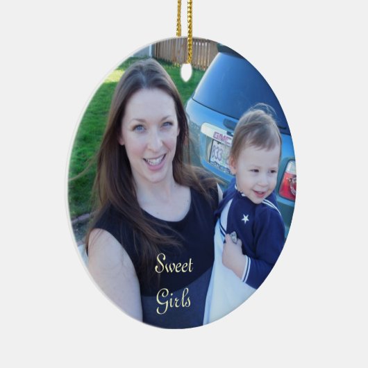 お母さんの娘の写真は休日のクリスマスを飾ります セラミックオーナメント (右)