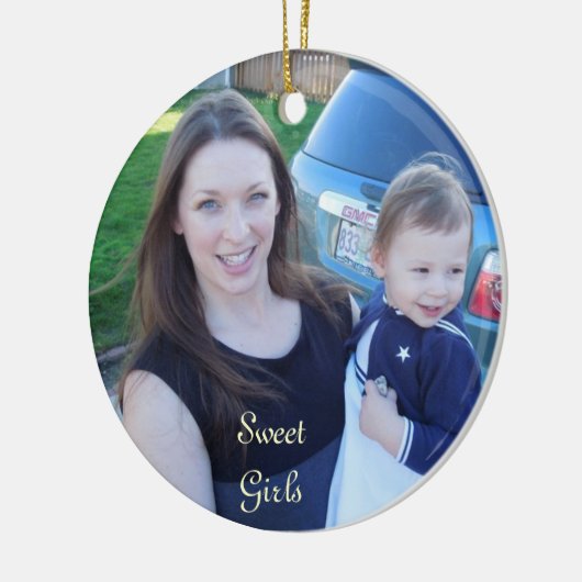 お母さんの娘の写真は休日のクリスマスを飾ります セラミックオーナメント (左)