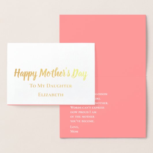 お母さんの幸せな日を娘のエレガント金ゴールド 箔カード (ディスプレー)